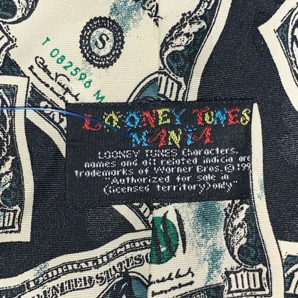 Vtg Looney Tunes for President Money Novelty Neck Tie Black Bugs Bunny & Friends